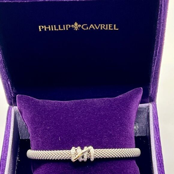 Brand New Phillip Gavriel DIAMOND TALLY CUFF BRACELET IN STERLING SILVER & 18K - Picture 8 of 11